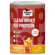 Abbildung der Produktverpackung  Doppelherz CLEAR WHEY ISO PROTEIN Pfirsich-Eistee Frontansicht
