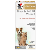 Abbildung der Produktverpackung Doppelherz für Tiere Haut & Fell Öl Omega-3 für Katzen und Hunde Frontansicht